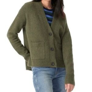 J Crew Size XS Cropped Cardigan Sweater Supersoft Yarn Army Green Wool‎ Alpaca